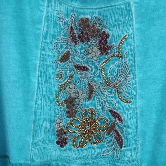 Soft Surroundings Teal Embroidered Beaded Tunic Dress Large‎ Boho Luxe - Picture 3 of 10